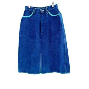 90s John Sullivan Pioneer Wear Midi Jean Skirt Women 11/12 Denim Western Landman